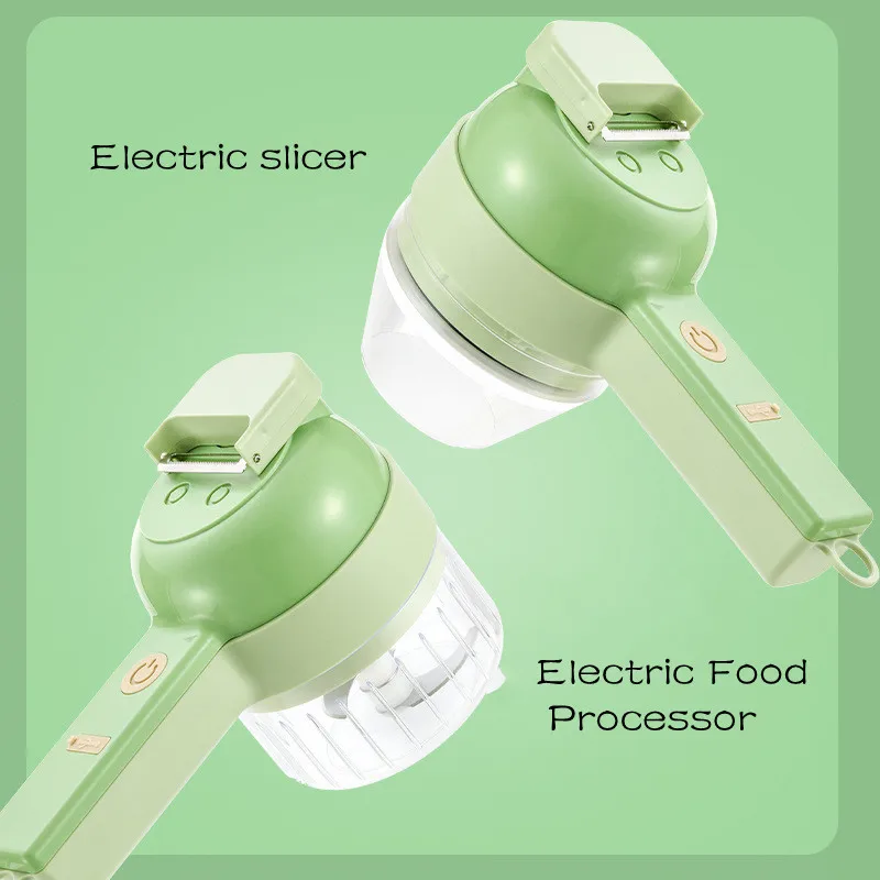 Electric Vegetable Cutter Set Handheld Wireless Electric Garlic Masher Food Chopper Meat Grinder Machine Food Peel Slice 4In1