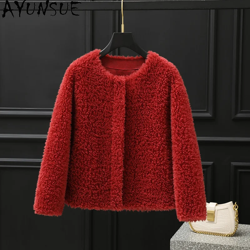 

AYUNSUE 100% Wool Fur Coat Women Sheep Shearling Jacket short style Winter Clothrs Female Fashion Composite Fur Пальто Женское