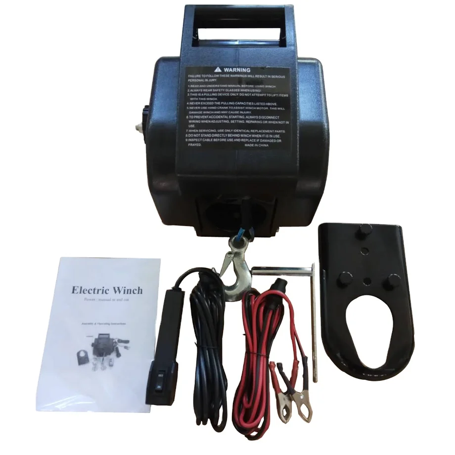 Electric Boat Winch, 12V DC Motor, Heavy Duty Steel Wire Rope, Waterproof Marine Hardware, for Fishing Boat Saltwater Mooring