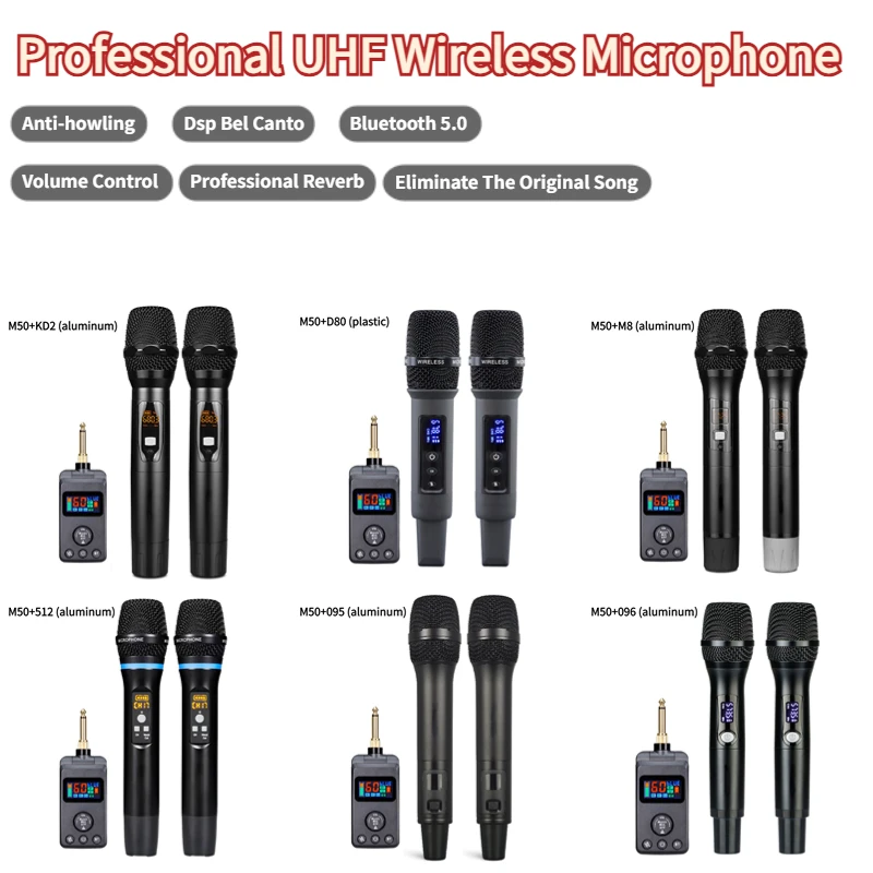 Wireless Bluetooth Microphone BT Recharging Anti Howling Effect Adjusted Echo Cancellation DSP Microphone for Home KTV Karaoke