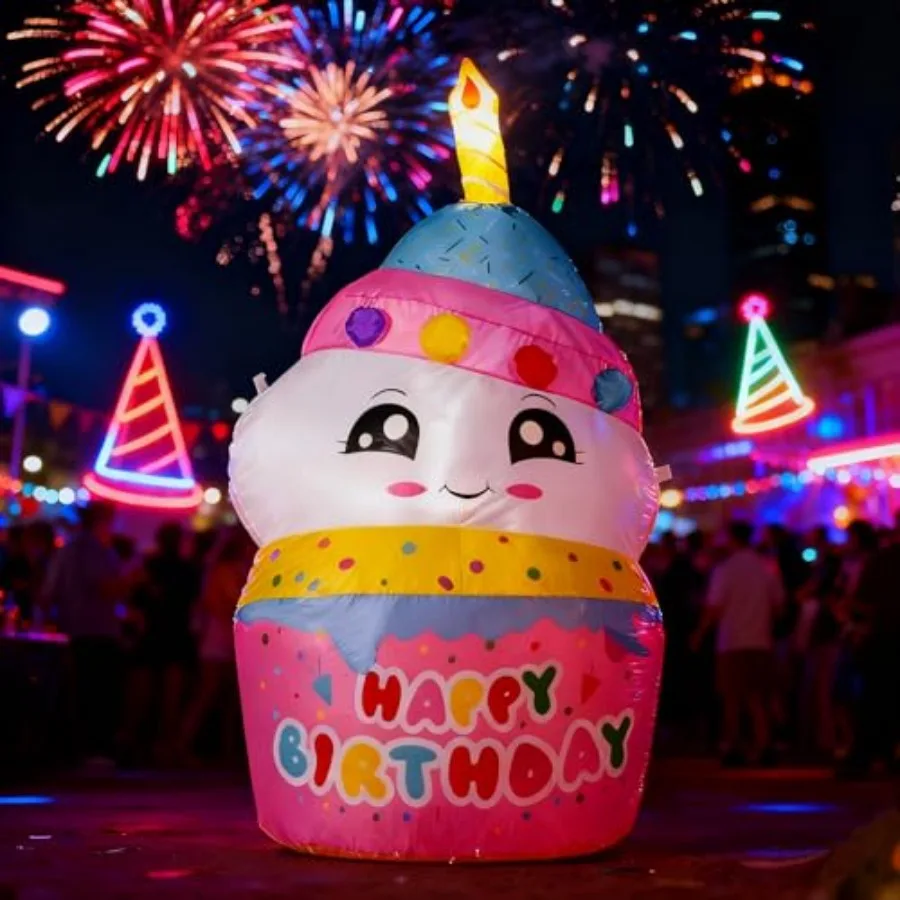 

Надувные уличные украшения 4 фута с подсветкой и свечами, со встроенными светодиодами, для вечеринки в честь Дня рождения, для использования на улице и в помещении, в саду, на двоухе, размер L