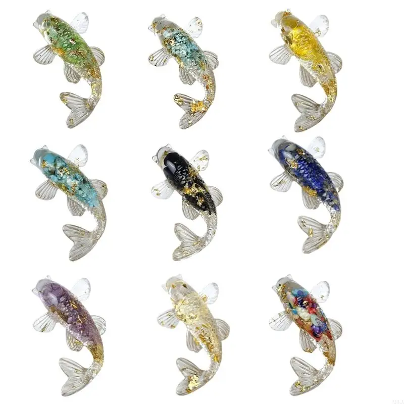 A9LA Natural Crystal Fish Miniature Figurine Resin Animal Ornament Home Decorations