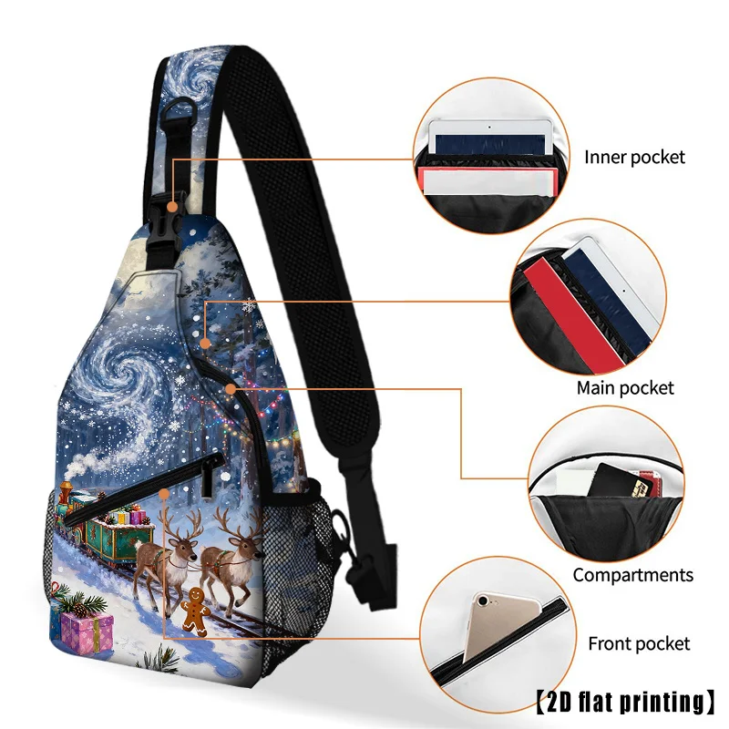 تصميم غزال الغابة الثلجية للشتاء مطبوع عليه قطار قرية عيد الميلاد، متين مع مقصورات متعددة، نمط كاجوال للسفر