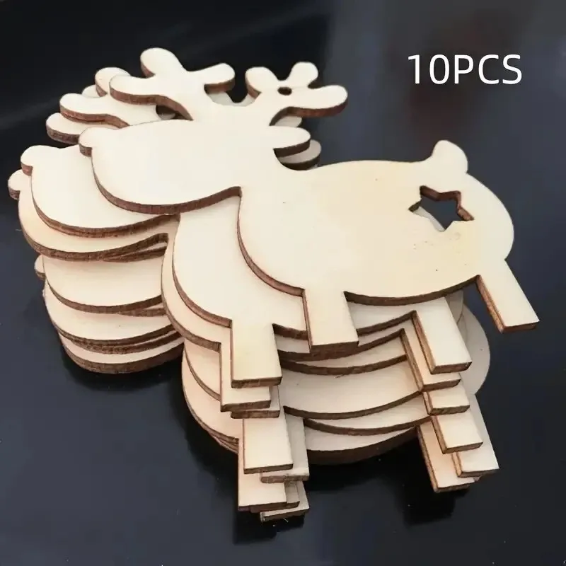 10PCS Vintage Reindeer Wooden Tree Topper Set, Unfinished Blank Crafts for DIY Christmas Holiday Decor, No Electricity or Batter