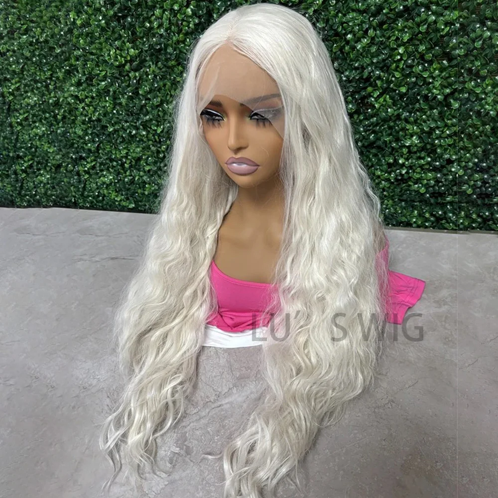 Platinum Blonde Natural Wave Synthetic Lace Wig Long Loose Curly Wig White Blonde Wig 13x4 Lace Wig Frontal Lace Wigs for Women