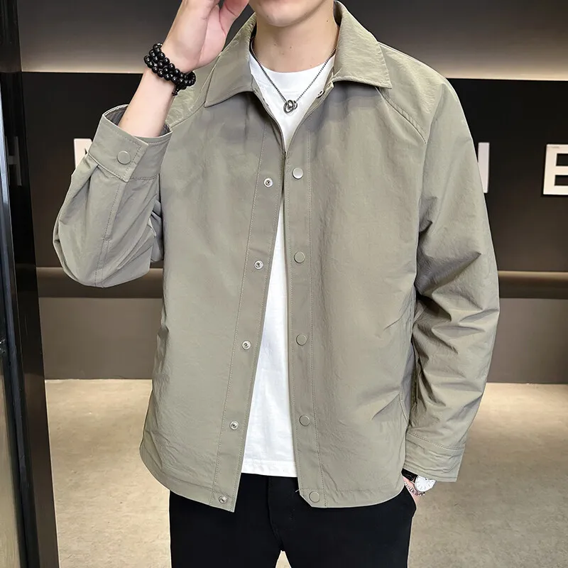 

Men's Casual Long Sve Jaet Spring 2025 New Loose Busin Sle Open Cardigan ort Simple Turn-down Collar