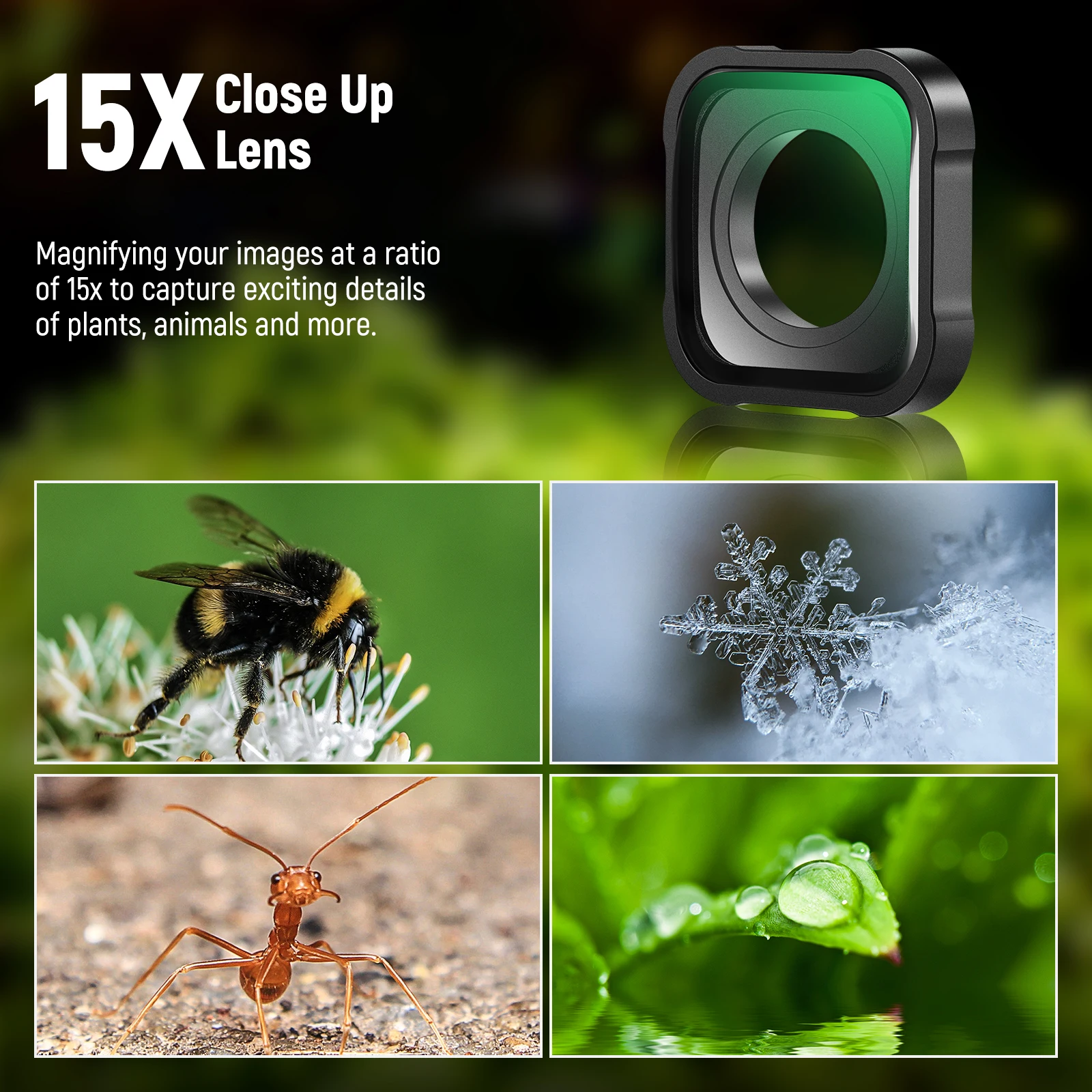 NEEWER 15X Macro Lens For GoPro Hero 12 11 10 9 8 7 6 Action Camera Close Up Filter Anti Reflective Multicoated HD Optical Glass