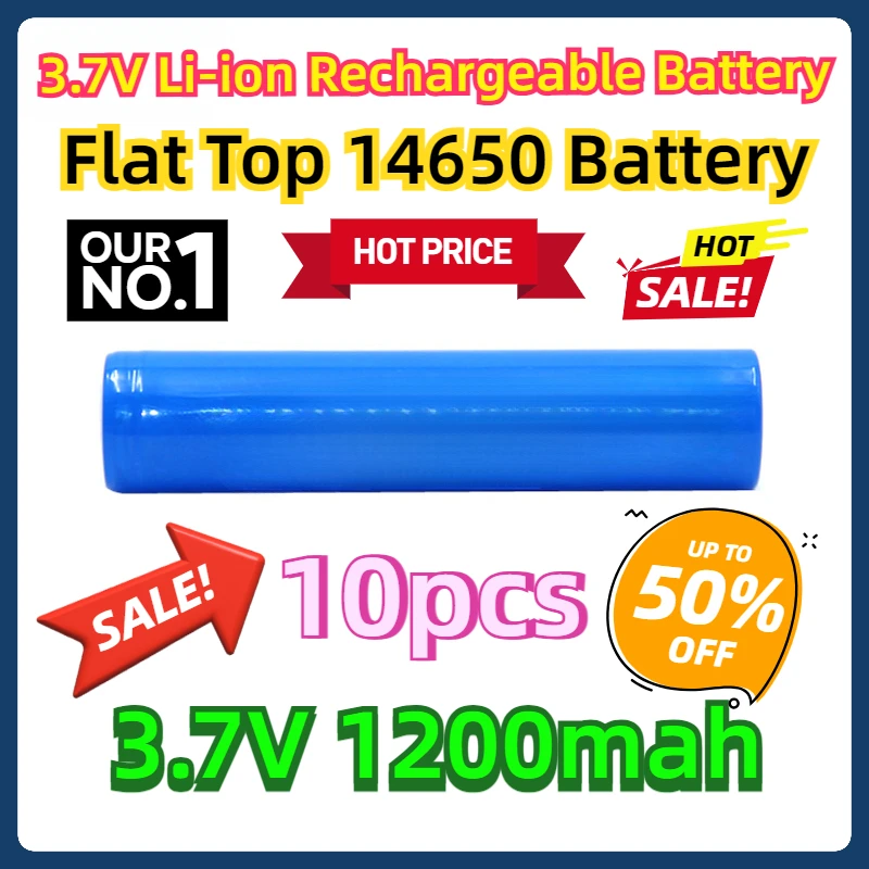 

10pcs 3.7V Li-ion Battery Rechargeable Battery with Flat Top 14650 Battery 1200mah