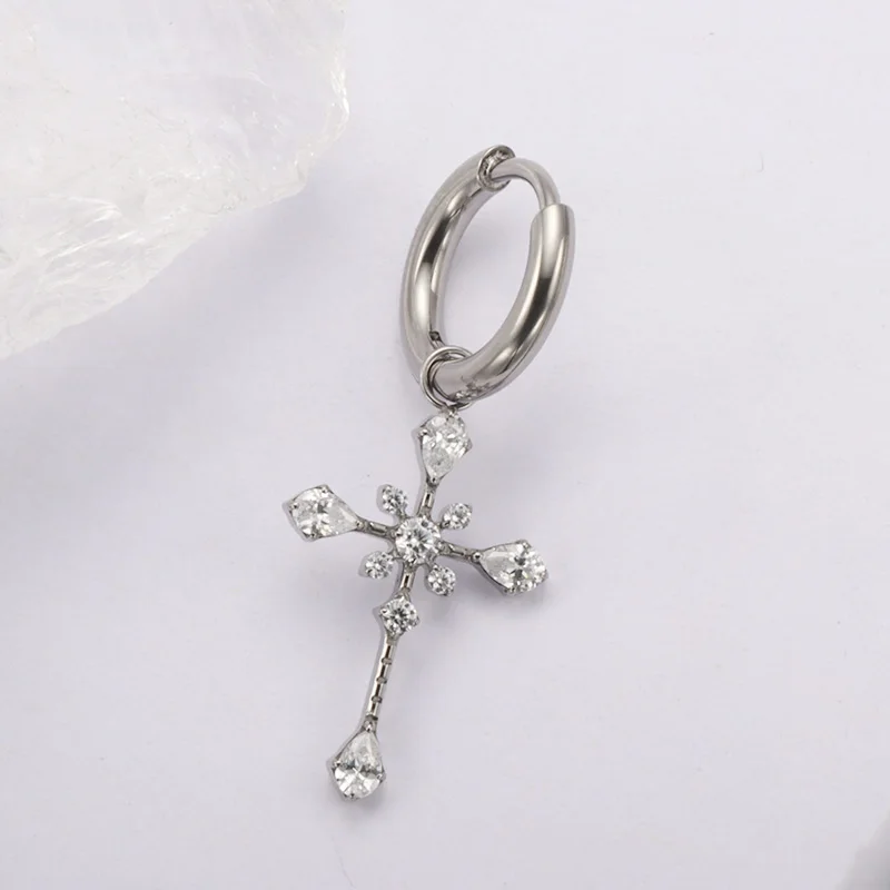 ASTM F136 Titan mit CZ Luxus-Kreuz-Ohrring-Anhänger Punk Hip Hop Rock Drop für Knorpel Neuer Bauchnabel-Piercing-Schmuck – Detail 7