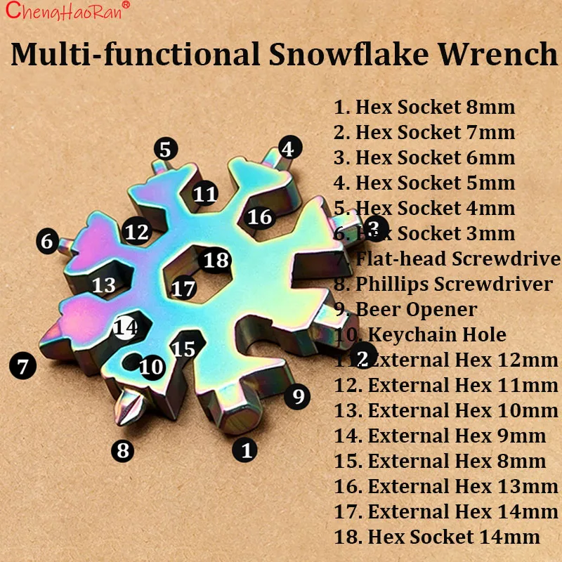 Multi Functional Stainless Steel Snowflake Wrench 18 In 1 Portable Steel Creative Outdoor Bicycle Repair Tool For Bottle Opening