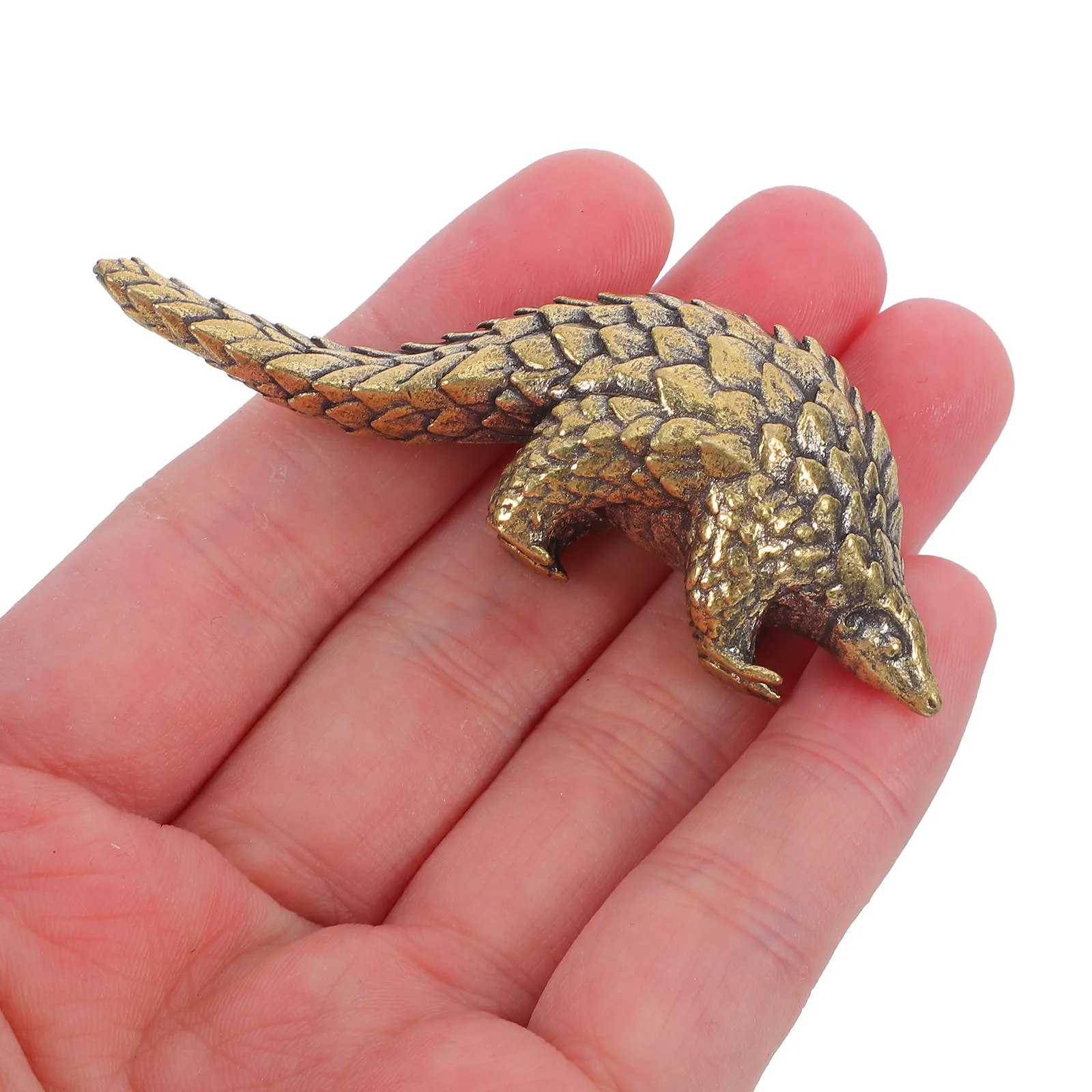 Solid Brass Pangolin Sculpture Vintage Oxidized Metal Finish Unique Wildlife Desktop Ornament for Office Home Decor Tropical