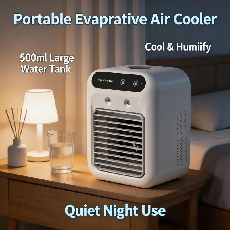 Portable mini desktop air conditioner fan, low noise, powerful humidifier and cooling function, USB charging, transparent design