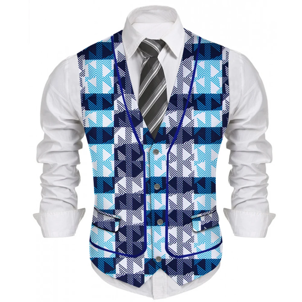 Mens African Clothing Bazin Riche Print Top Vest African Slim Fit Business Wedding Blazer Vest Wyn1208