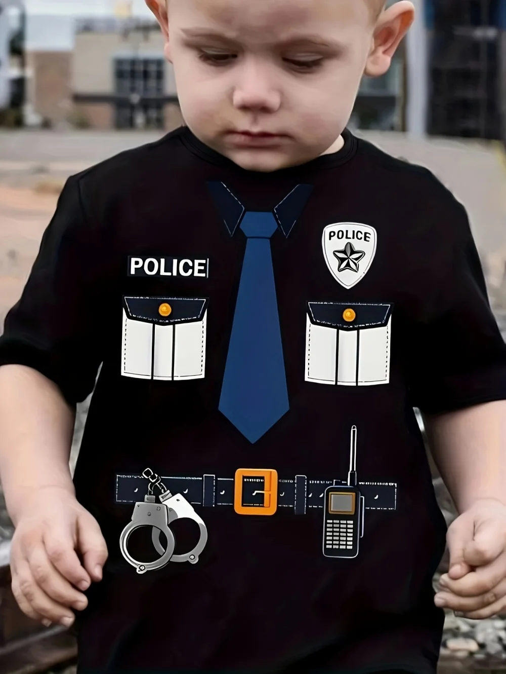 Kinder-T-Shirt für Jungen, cooler Polizei-Abzeichen-Aufdruck, modisch, Rundhalsausschnitt, kurze Ärmel, Sommer, Outdoor-Sport, perfektes Geschenk-T-Shirt für Jungen – Detail 6