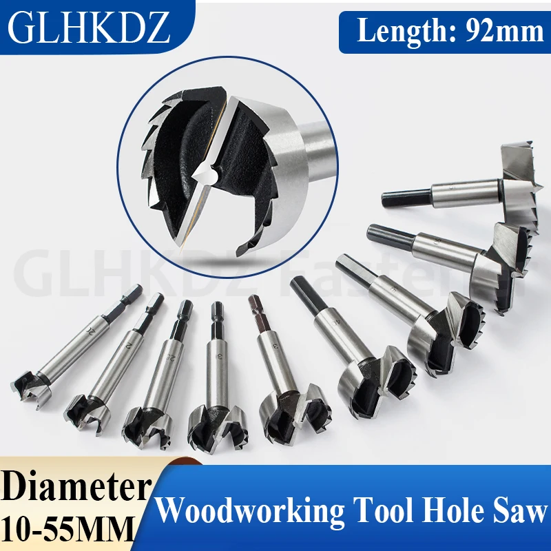 

10-55mm Woodworking Tool Hole Saw Hinge Boring Drill Bit Woodworking Hole Opener Hex/Triangle Shank Alloy Steel Wood Cutter
