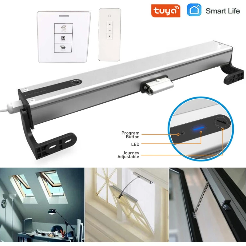 Smart Home Automatic 24v DC Window Opener Electric Remote Control With WIFI Tuya App 100mm -400mm Adjustable