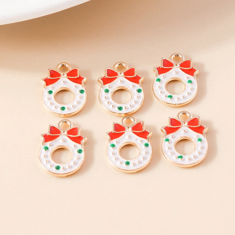 Leslie 10 Stück Niedliche Emaille-Weihnachtskranz-Anhänger für Ohrringe Halsketten Weihnachtsgeschenke DIY Schmuckherstellung Zubehör – Detail 5