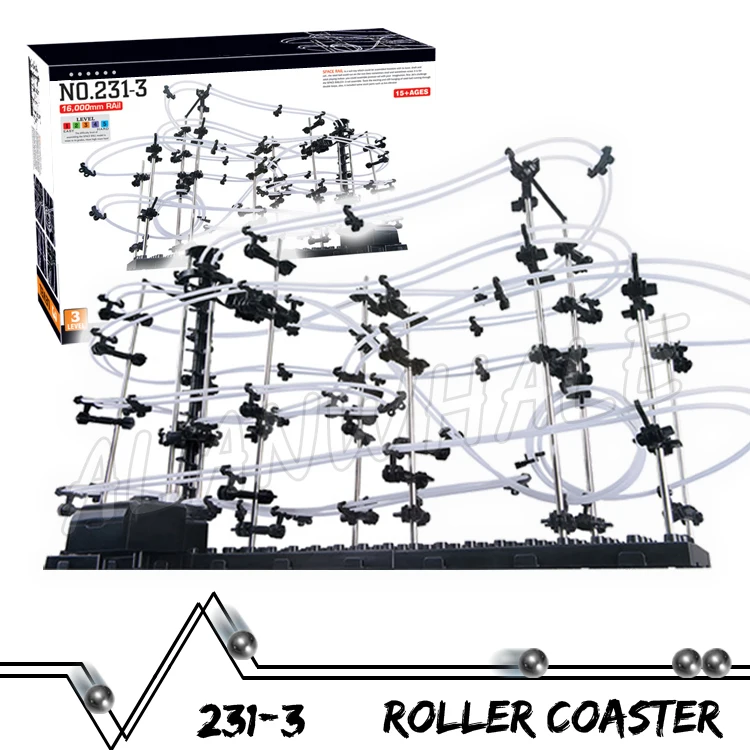 1600cm Rail Level 3 Marble Run Race Roller Coaster Night Luminous Model Building Kit STEM Learning Sets Rolling ball Sculpture