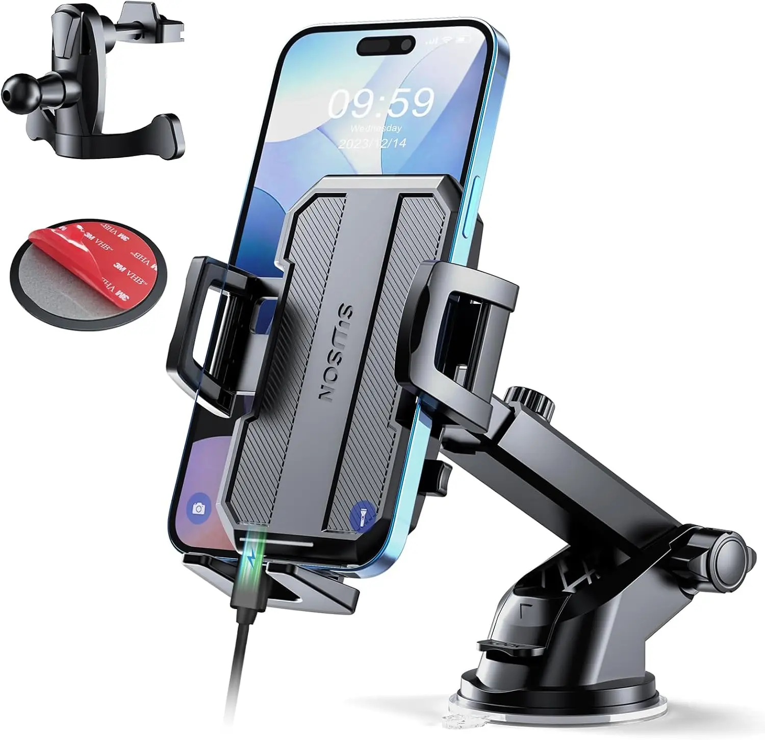 

3-in-1 Car Phone Holder Mount with Powerful Suction for Dashboard, Vent, Windshield - Universal Fit for All Phones