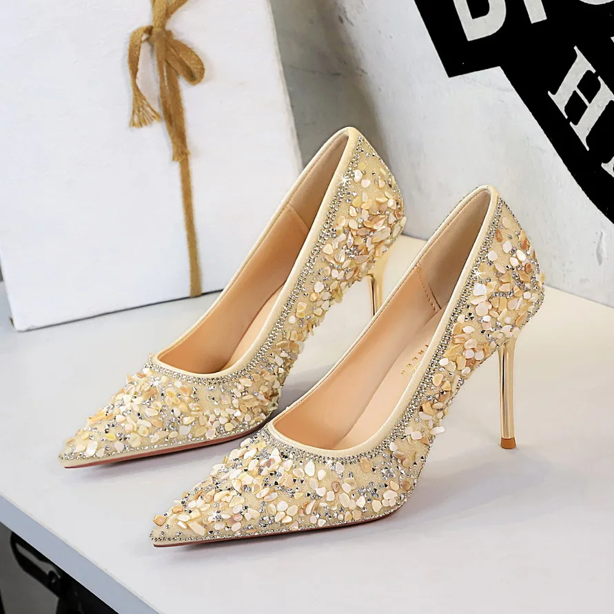 BIGTREE Fashion Sequined Crystal Decoration Pointed Toe Woman Pumps Thin Heels Wedding Party Ladies Shoes Zapatillas De Mujer view 2