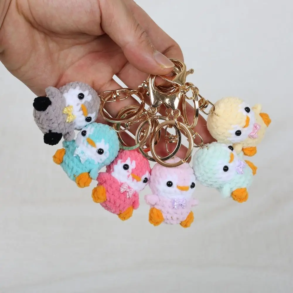 Jewelry Gift Handmade Penguin Keychain Bow Tie Cute Crochet Keychain Soft Wool Mini Knitted Pendant Backpack