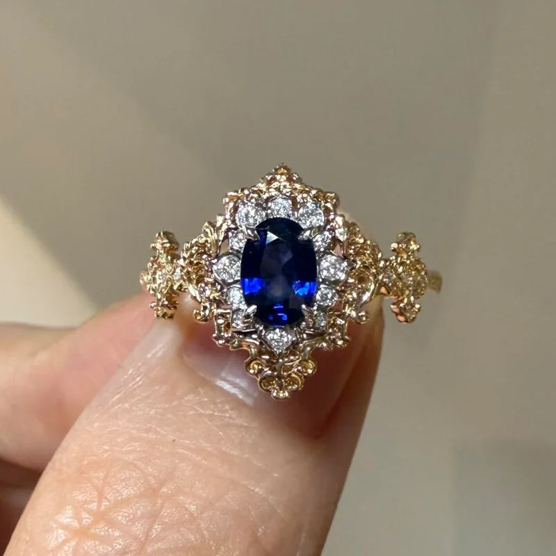 Classic Light Luxury court style Four Claw Diamonds inlay Sapphire Rings High Grade Exquisite Fashion blue Ring Banquet Jewelry