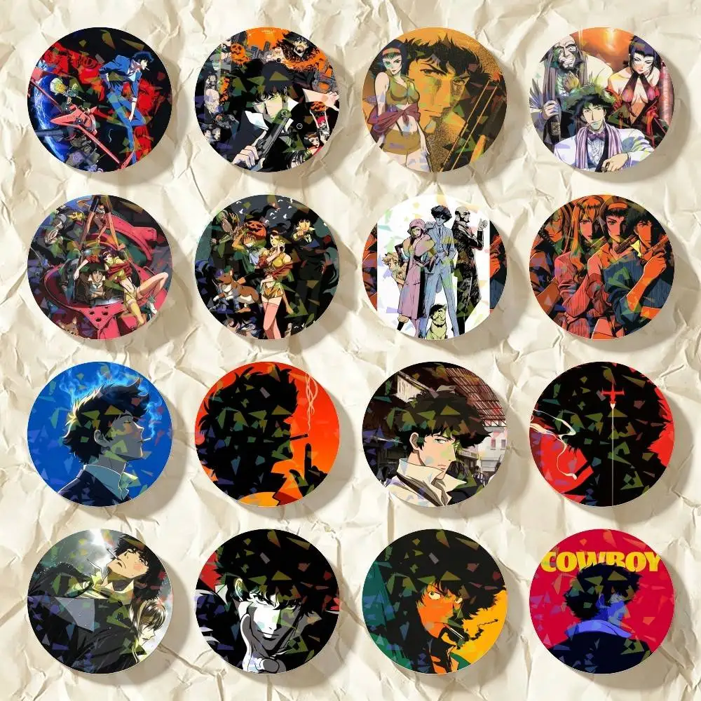 Anime C-CowbOY-Y B-BeBoP Round Badge Lapel Pins for Backpacks Briefcase Laser Brooch Clothes Gifts
