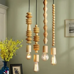 Retro Style Pendant Lights Oak Wooden Geometric Beads Pendant Lamp Wood Hanging Cord Ornaments Room Decor Dream Catcher