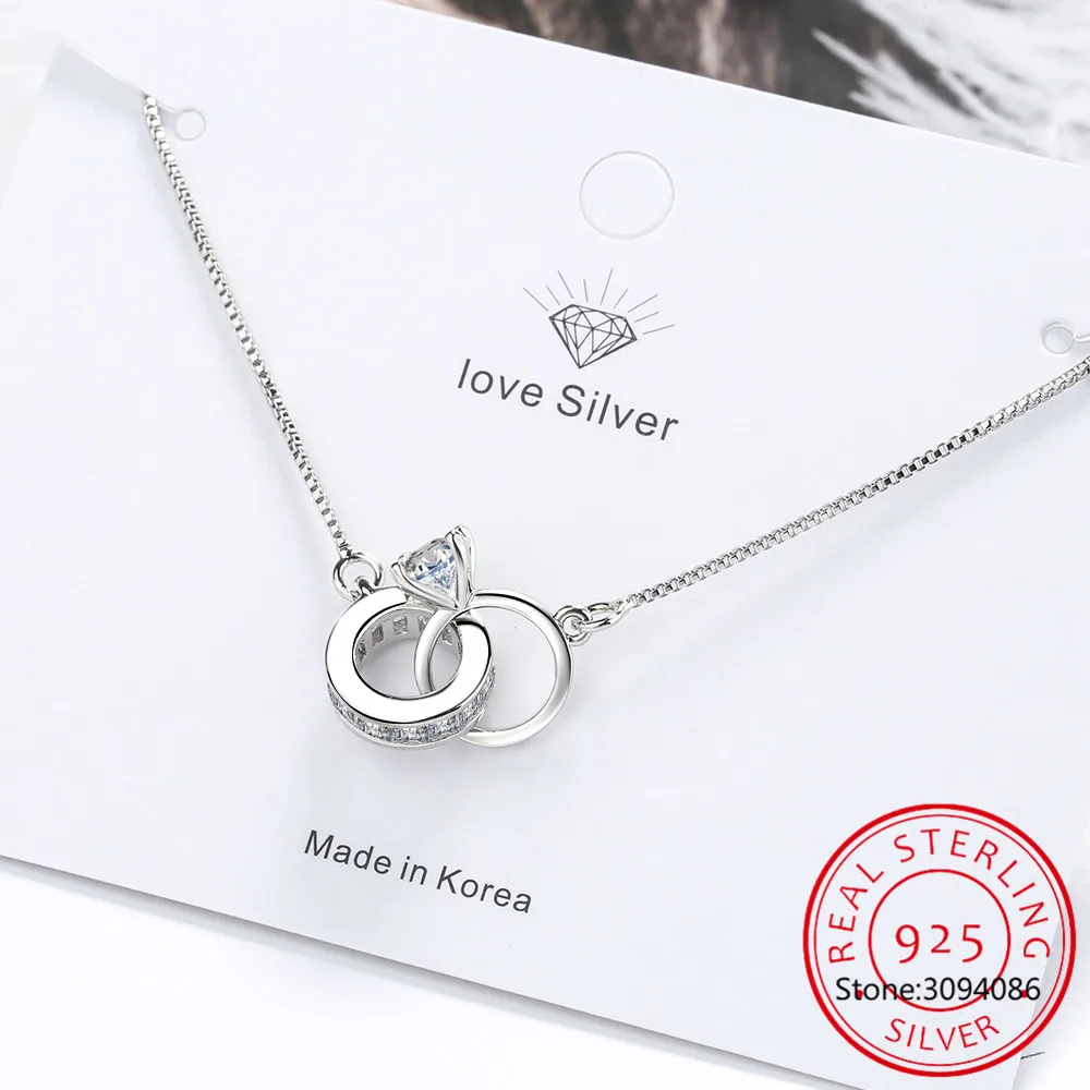 Trendy 925 Silver Heart Double Circle Geometric Charm Bracelets for Women Zircon Bracelet pulseira feminina Valentine's Day Gift