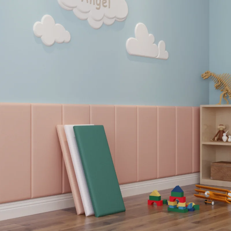 5pcs Self Adhesive PU Leather Wall Panels Anti-collision Soft Wall Stickers Soundproof Wall Padding