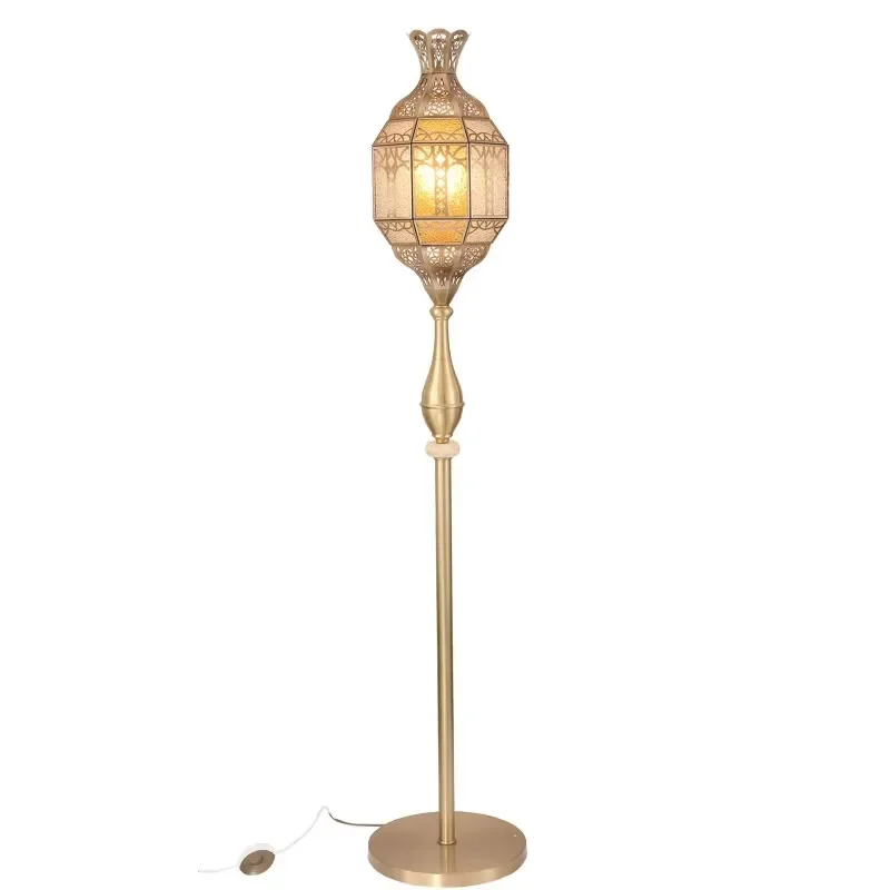Handmade Arabian Stained Glass Floor Lamp All Copper Retro Hollow Design for Bedroom Living Room Dining Room Hotel Decor