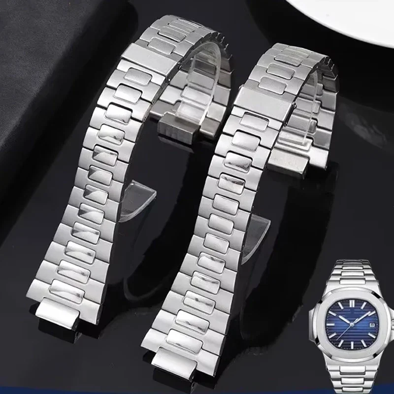 25-13mm Stainless Steel Watch Strap Bracelet Metal With Folding Clasp For Patek Philippe Nautilus 5711 5726 Series Watchband