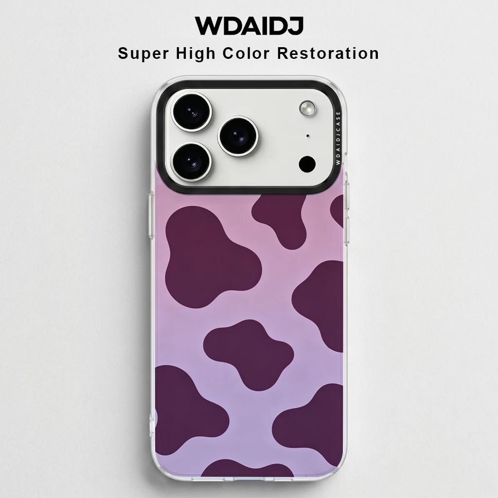 

Purple Cow Print Clear Phone Case For iPhone 13 14 15 16 17 Pro Max Shockproof Anti Scratch Cover