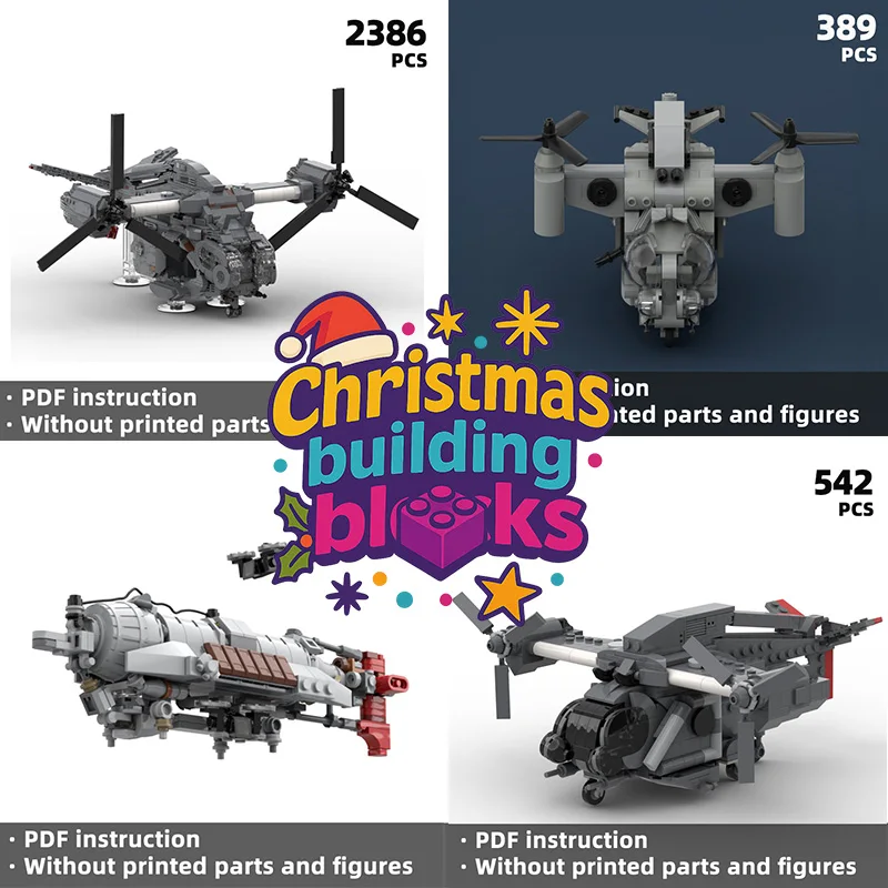 Falowt grande helicóptero blocos de construção kit cinza tiltrotor design diy modelo pdf guia sem peças impressas venda flash