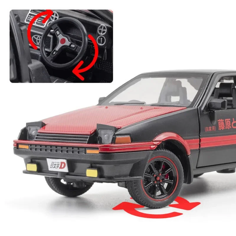 1/24 Toyota AE86 początkowy D aluminiowy model samochodu dekoracja symulacja pojazdy zabawki na prezenty z dźwiękiem światło wycofać