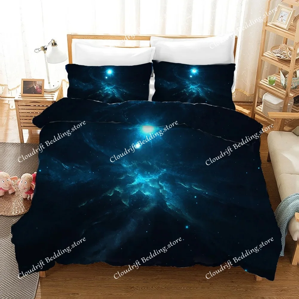 Starry Sky Duvet Cover Set Microfiber Outer Space Theme Comforter Cover Teens Boys Quilt Cover 3D Starry Sky Series Bedding Set