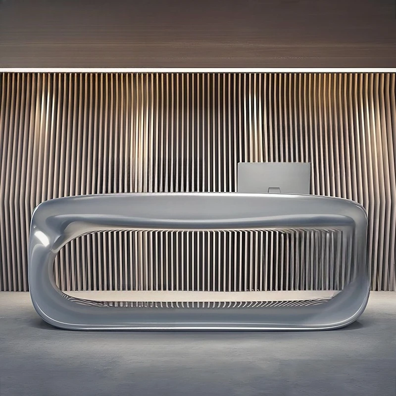 FRP office building reception desk, commercial modern simple curved color reception counter