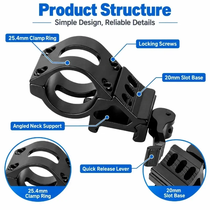 1 Inch Light Mount Aluminum Alloy Offset Light Holder 25.4mm Quick Release Bracket Fits 20mm Slide Rail