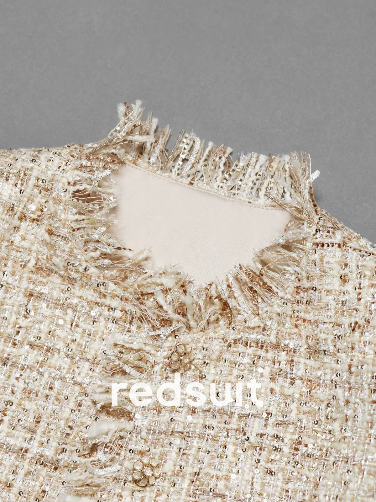 New High luxury sequin gold thread woven handmade tassel coarse woolen short jacket Custom Sizes