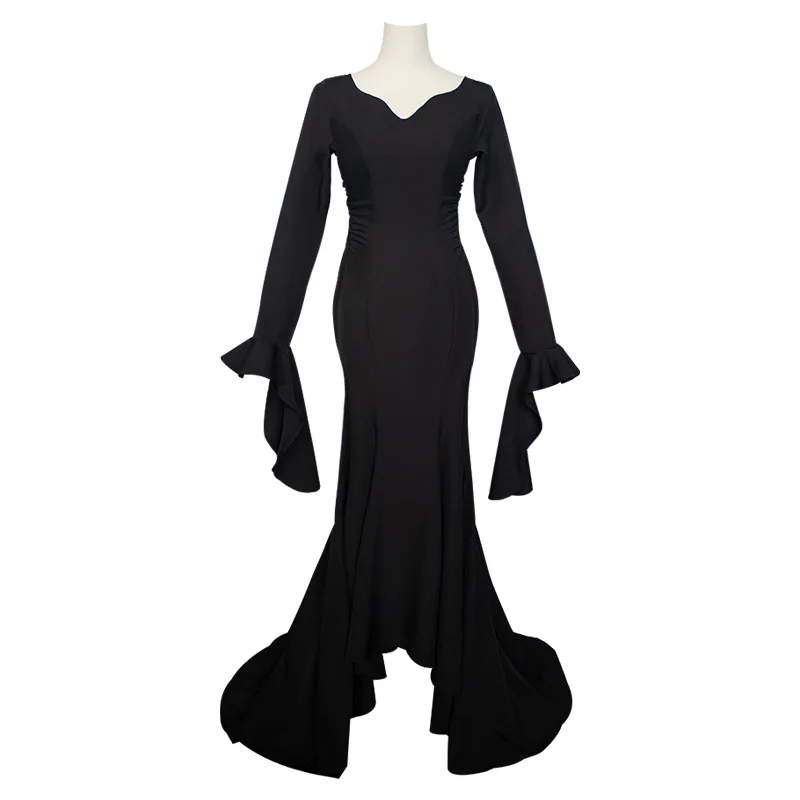 Addams Wednesday Morticia Addams Cosplay Costume Halloween Sexy Dress Wig Adult Women Punk Gothic Witch Lace Up Slim Gown Dress