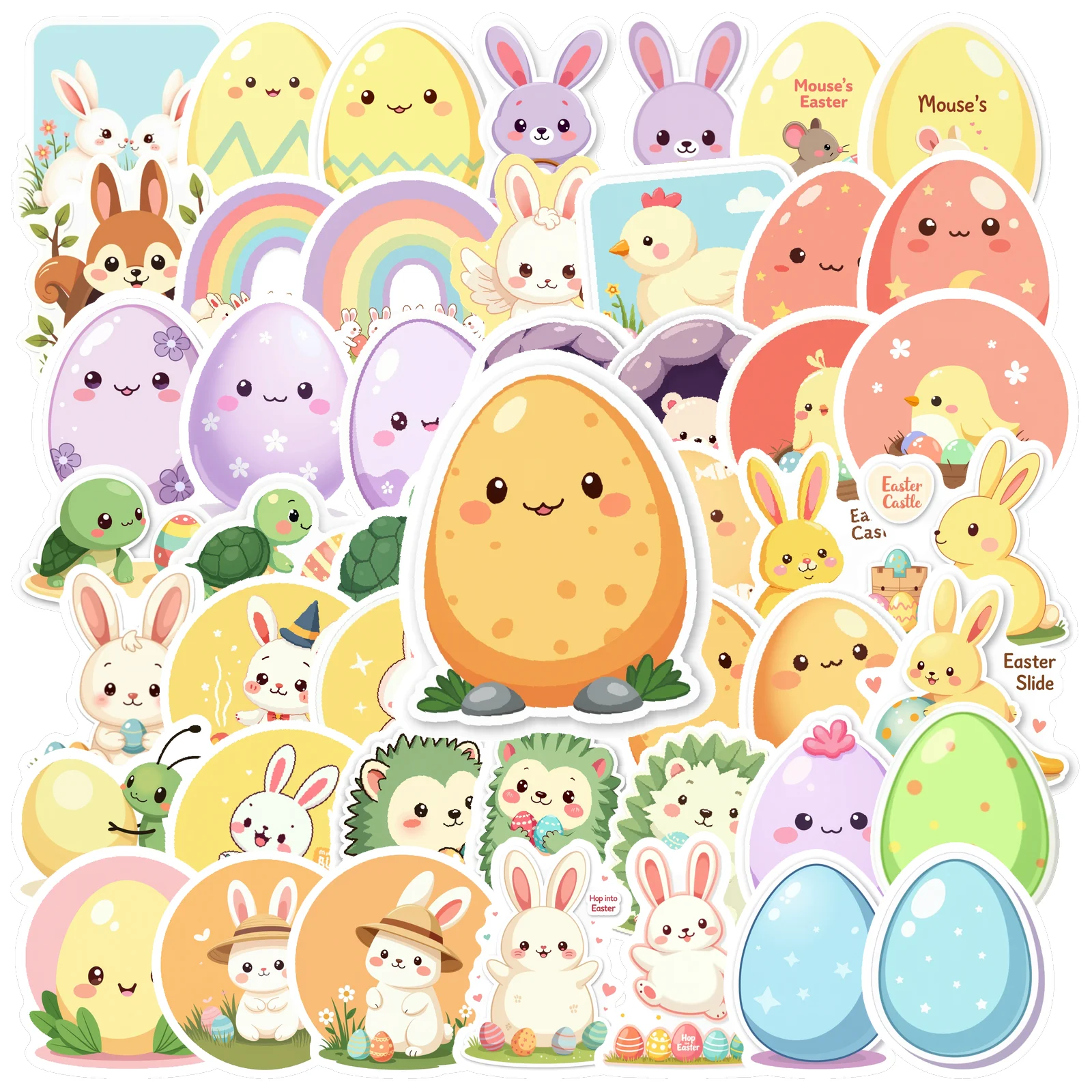 50pcs Cute Chick Easter Stickers Cartoon Colorful Egg Stickers PVC Waterproof DIY Scrapbook Stickers Easter Holiday Supplies