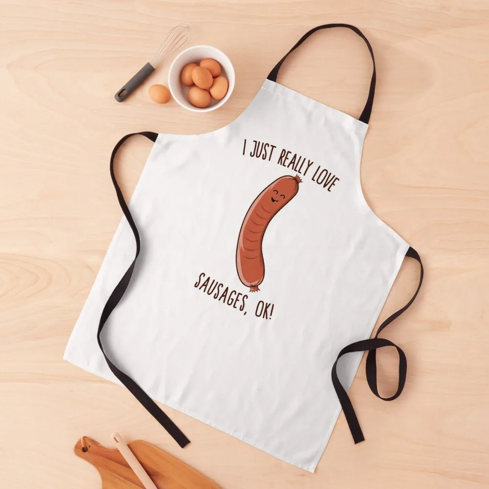 

I Just Really Love Sausages, OK! Cute Kawaii Weiner Apron Women's Dresses Funny Utensils For Kitchen Apron