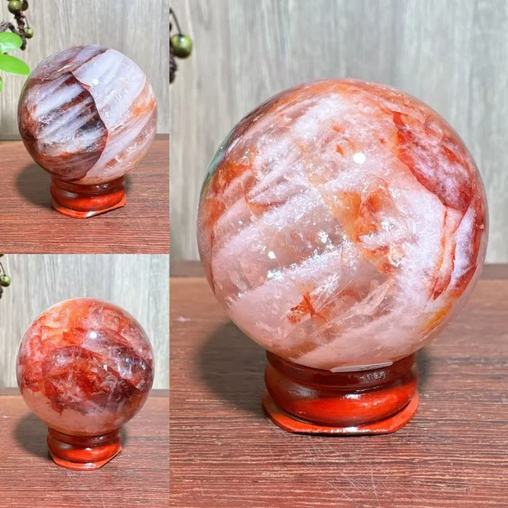 1PC Natural Rainbow Fire Quartz Sphere Stone Healing Crystal Reiki Energy Home Decoration Crafts Gifts+Stand