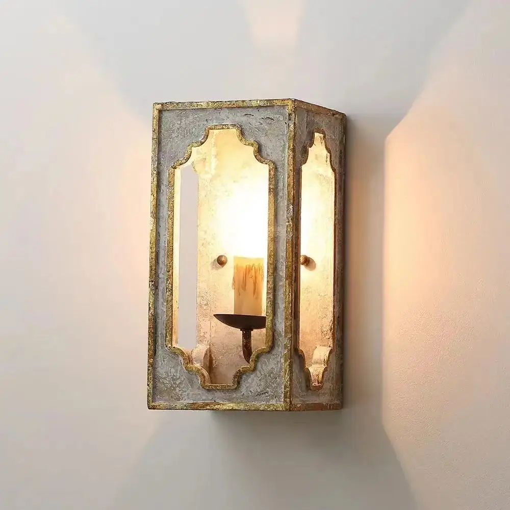 

American country wood wall lamp French retro old living room dining room bedroom corridor bedroom lamps energy saving