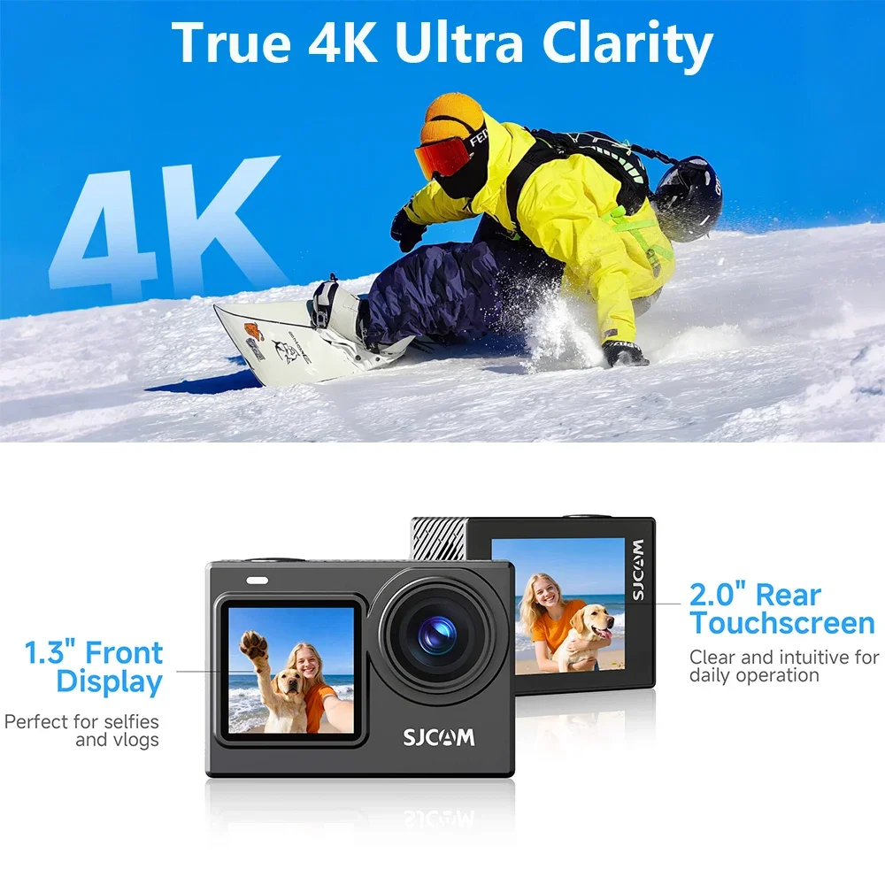 SJCAM SJ6 Ultra Action Camera, 4K Dual Screen Voice Control Camcorder with Anti-Shake, Motorcycle Riding Recorder