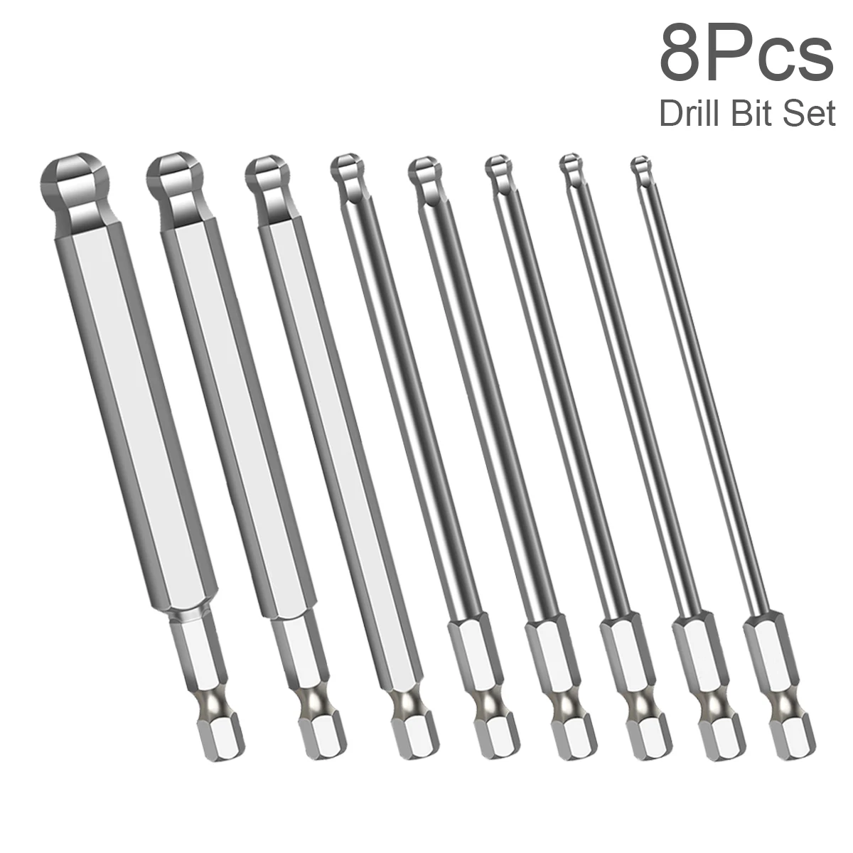 

8Pcs/Set Steel Ball End Hex Screwdriver Bits Set Metric Allen Hex Bit 100mm Long Non-magnetic Ball Head Driver Bit