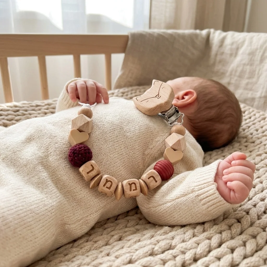 New Custom Hebrew Name Pacifier Animal Style Lion Clip Personalized Baby Pastel  Holder Newborn Baby Shower Gift Hebrew Letter