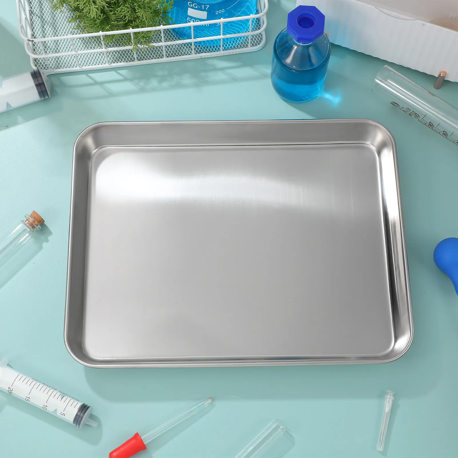 Tray Stainless Steel Flat Bottom Stable Wear Resistant Easy Instrument Tray Breading Trays Set