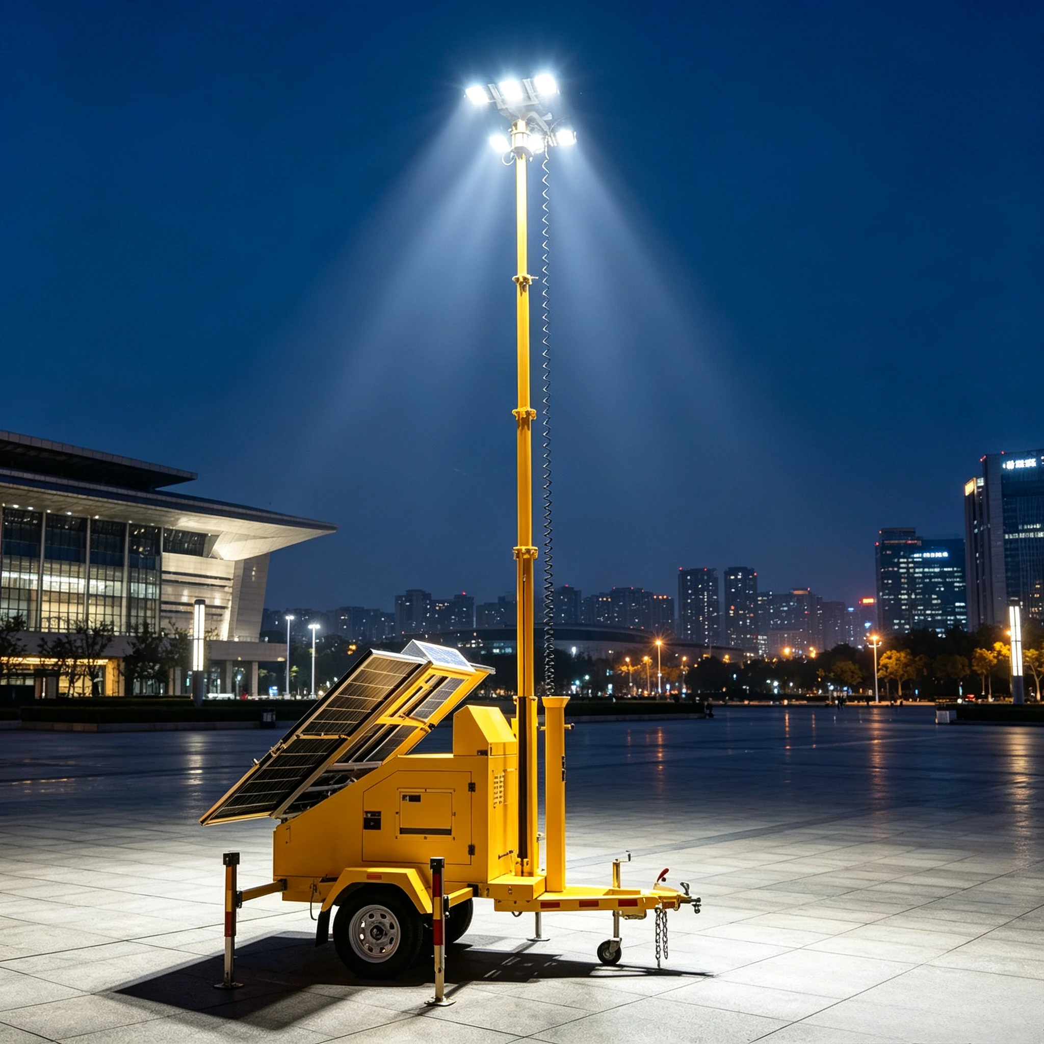Heavy-Duty 360° Rotation Hydraulic 8m Telescopic Mast Solar Panel Long Duration Battery Mobile Light Tower Customized