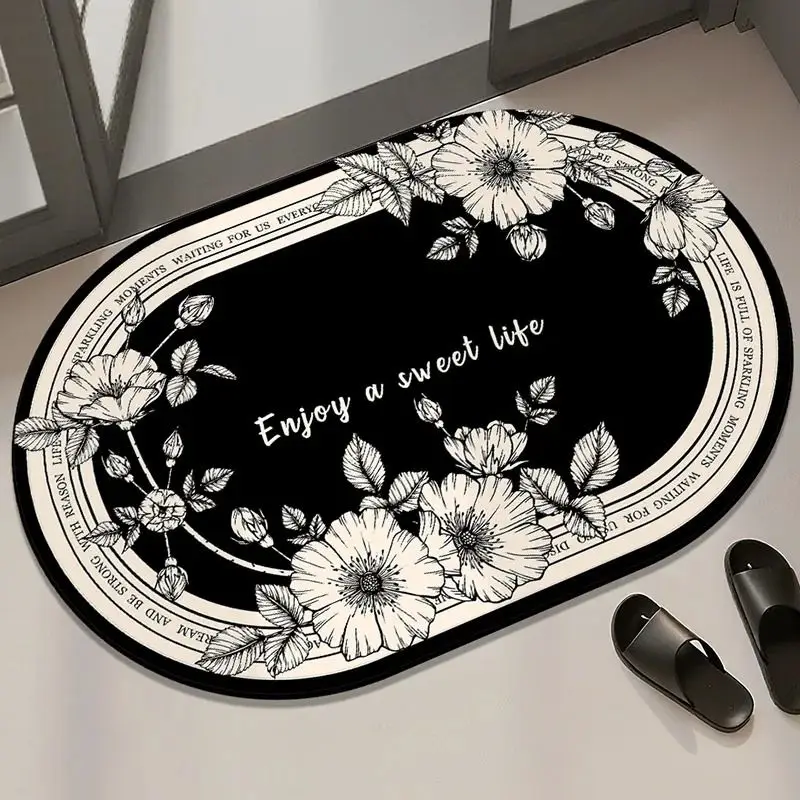 VIKAMA Affordable Luxury Floral Diatomite Doormats, Water-Absorbent Bathroom Doormats, Non-Slip Entryway Rugs, Home Decor